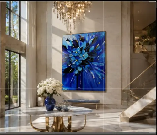 Quadros Pintura Abstrato Moderno Flowers Blue Black Friday