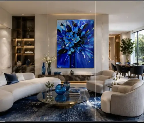 Quadros Pintura Abstrato Moderno Flowers Blue Black Friday