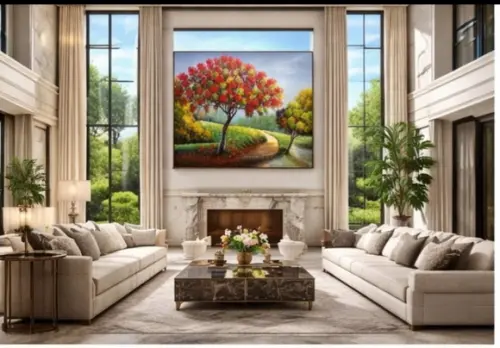 Quadros Pintura Campo Árvore Flamboiant Presente de Natal
