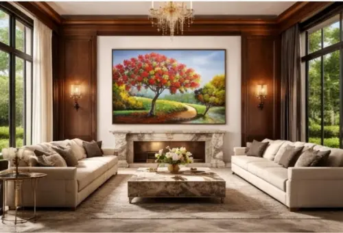 Quadros Pintura Campo Árvore Flamboiant Presente de Natal