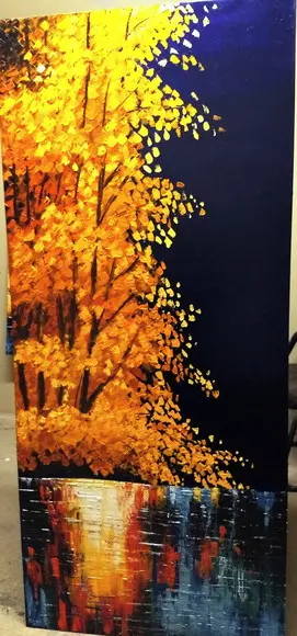 Quadros Pintura Árvore Amarela Reflexo na Água Black Friday