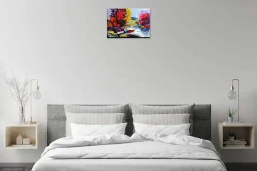 Quadros Pintura em Tela Abstrato Barcos no Lago Black Friday