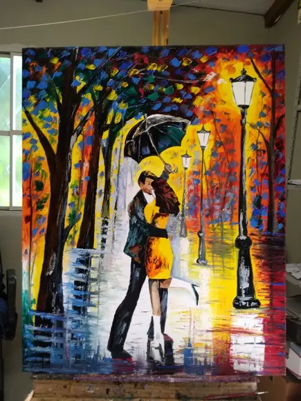 Quadros Pintura em Tela Abstrato Moderno Dançando na Chuva