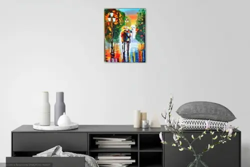 Quadros Pintura em Tela Abstrato Moderno Love Casal na Chuva