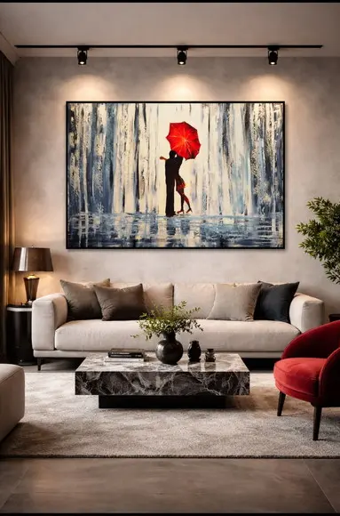 Quadros Pintura em Tela Abstrato Moderno Love Umbrela Red