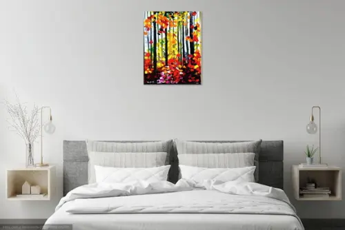 Quadros Pintura em Tela Abstrato Moderno Outono na Floresta