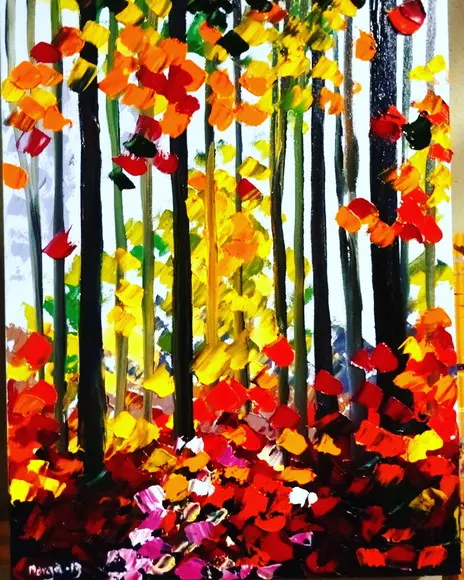 Quadros Pintura em Tela Abstrato Moderno Outono na Floresta