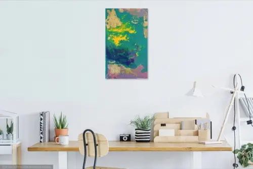 Quadros Pintura em Tela Acrílico Fluído Pouring Green