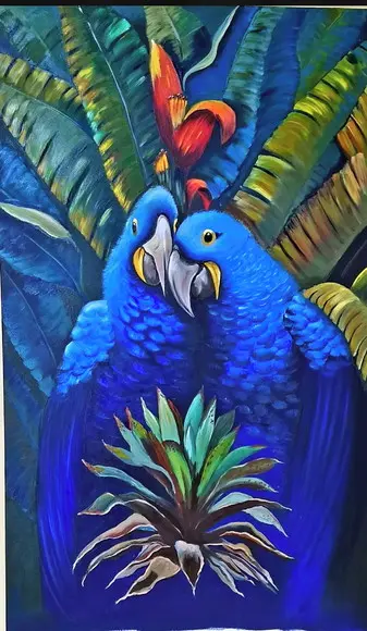 Quadros Pintura em Tela Amazonia Pássaros Araras Azuis