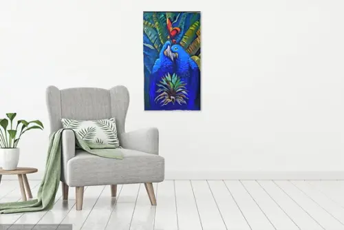 Quadros Pintura em Tela Amazonia Pássaros Araras Azuis