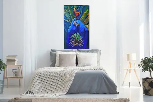 Quadros Pintura em Tela Amazonia Pássaros Araras Azuis