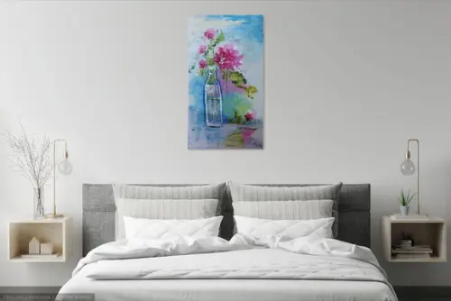 Quadros Pintura em Tela Aquarela Floral Abstrato Moderno