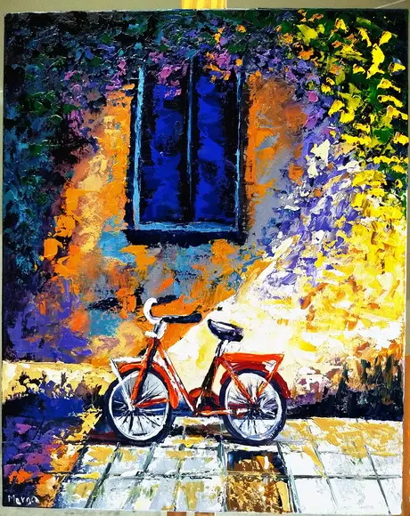 Quadros Pintura em Tela Casario Ciclista Esportes Bicicleta