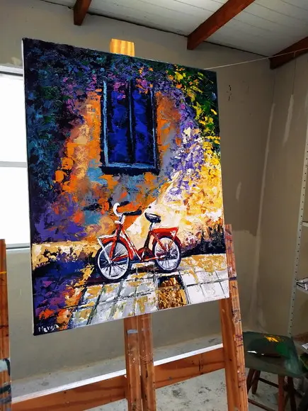 Quadros Pintura em Tela Casario Ciclista Esportes Bicicleta