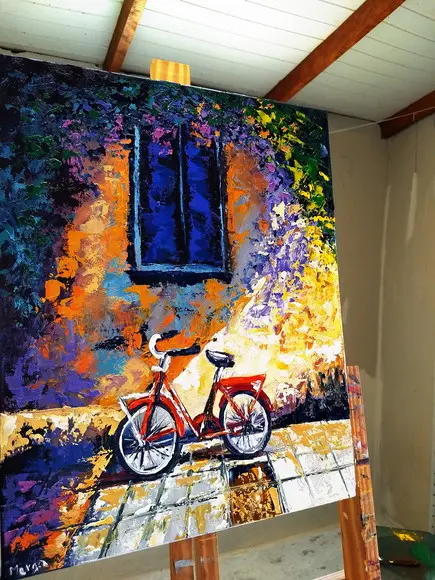 Quadros Pintura em Tela Casario Ciclista Esportes Bicicleta