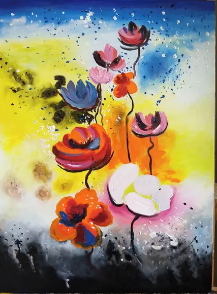 Quadros Pintura em Tela Floral Abstrato Moderno Aquarela