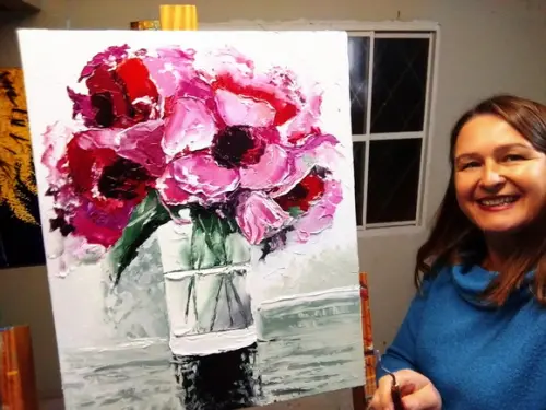Quadros Pintura em Tela Floral Abstrato Rosas Black Friday