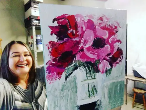 Quadros Pintura em Tela Floral Abstrato Rosas Black Friday