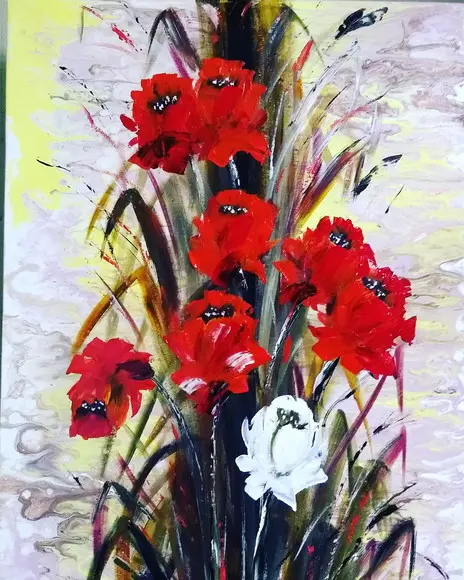 Quadros Pintura em Tela Floral Abstrato Tulípas Black Friday