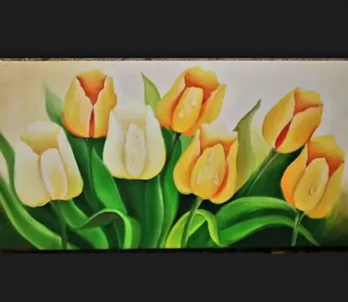 Quadros Pintura em Tela Floral Campo de Tulipas Amarelas