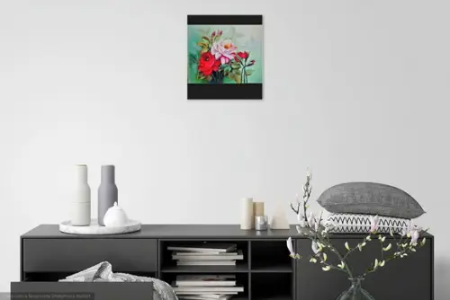 Quadros Pintura em Tela Floral Roseira Vermelhas e Rosa