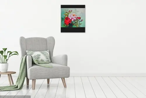 Quadros Pintura em Tela Floral Roseira Vermelhas e Rosa