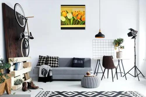 Quadros Pintura em Tela Floral Tulípas Amarelas Orvalho