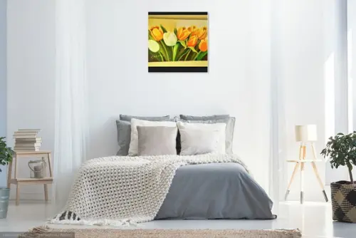 Quadros Pintura em Tela Floral Tulípas Amarelas Orvalho