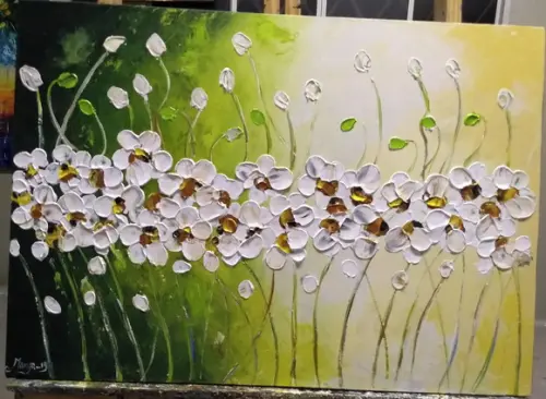 Quadros Pintura em Tela Florzinhas Brancas Black Friday