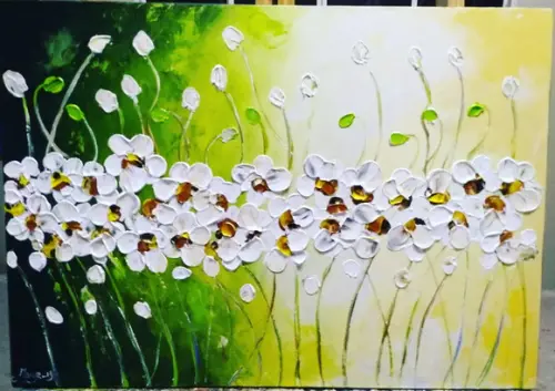 Quadros Pintura em Tela Florzinhas Brancas Presente de Natal