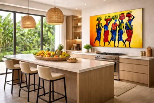 Quadros Pintura em Tela Frutas África Mulheres Africanas