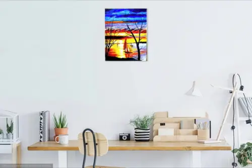 Quadros Pintura em Tela Mar Por do Sol no Mar Black Friday