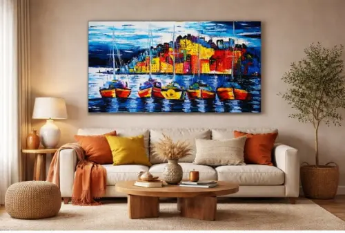 Quadros Pintura em Tela Marina Barcos Itália Black Friday