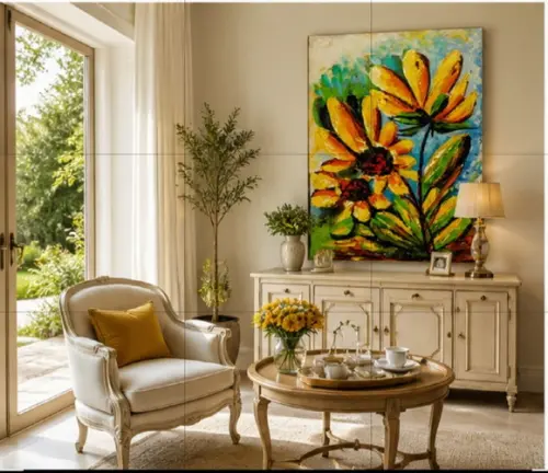 Quadros Pintura em Tela Moderno Girassóis Black Friday