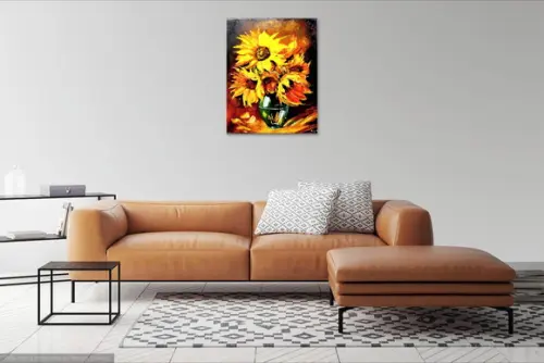 Quadros Pintura em Tela Moderno Girassóis Black Friday