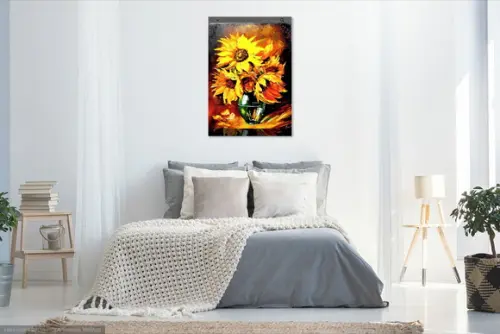 Quadros Pintura em Tela Moderno Girassóis Black Friday