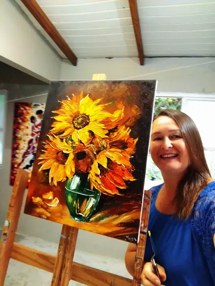 Quadros Pintura em Tela Moderno Girassóis Black Friday