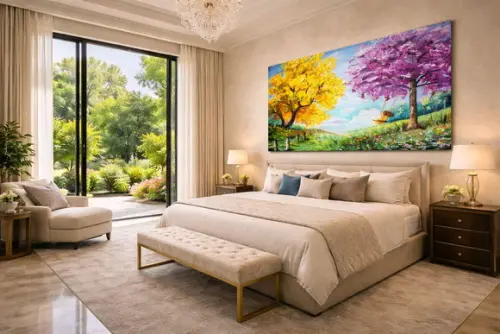 Quadros Pintura em Tela Paisagem Árvores Floridas