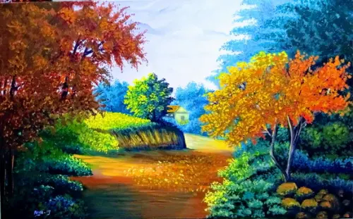 Quadros Pintura em Tela Paisagem Caminho de Casa Cipreste