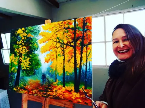 Quadros Pintura em Tela Paisagem Caminho Folhas pelo Chão