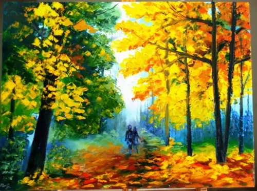 Quadros Pintura em Tela Paisagem Caminho Folhas pelo Chão