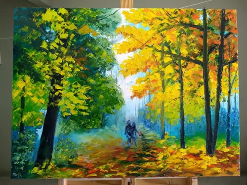 Quadros Pintura em Tela Paisagem Caminho Folhas pelo Chão
