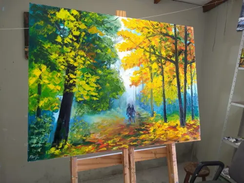 Quadros Pintura em Tela Paisagem Caminho Folhas pelo Chão