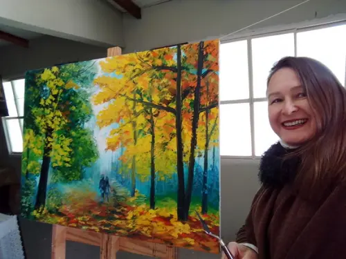 Quadros Pintura em Tela Paisagem Caminho Folhas pelo Chão