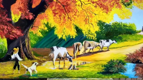 Quadros Pintura em Tela Paisagem Campo Caminho Menino Gado