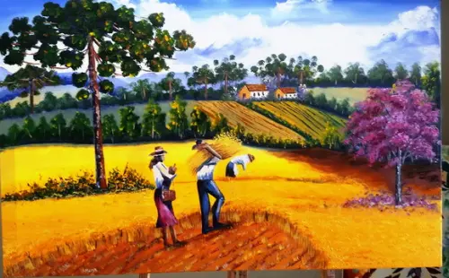 Quadros Pintura em Tela Paisagem Campo Colheita do Trigo