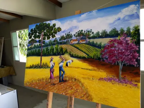 Quadros Pintura em Tela Paisagem Campo Colheita do Trigo