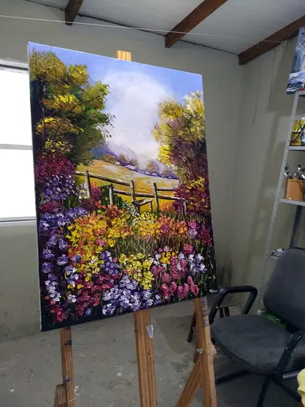 Quadros Pintura em Tela Paisagem Campo de Tulípas Coloridas