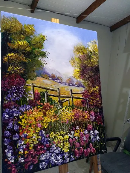 Quadros Pintura em Tela Paisagem Campo de Tulípas Coloridas
