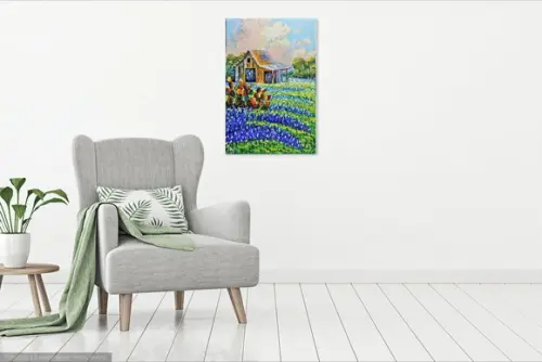 Quadros Pintura em Tela Paisagem Campo Florido Black Friday